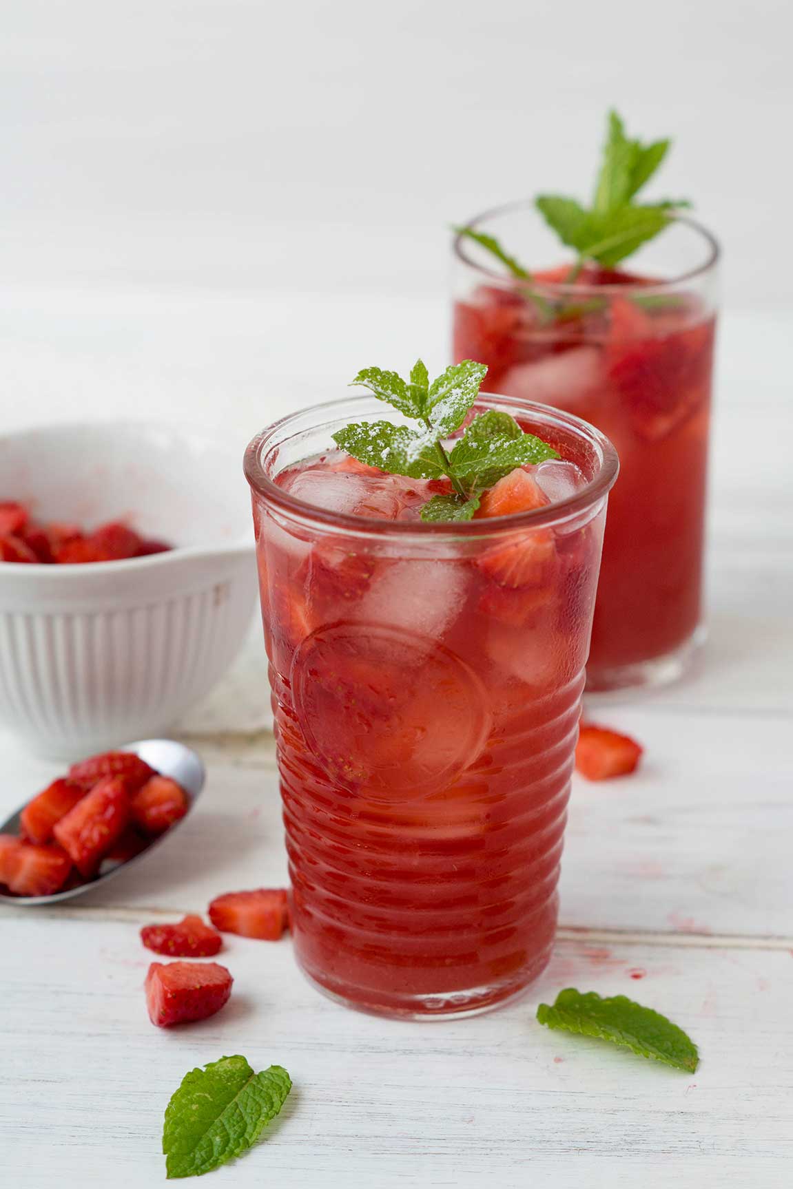 Erdbeer-Eistee im Glas