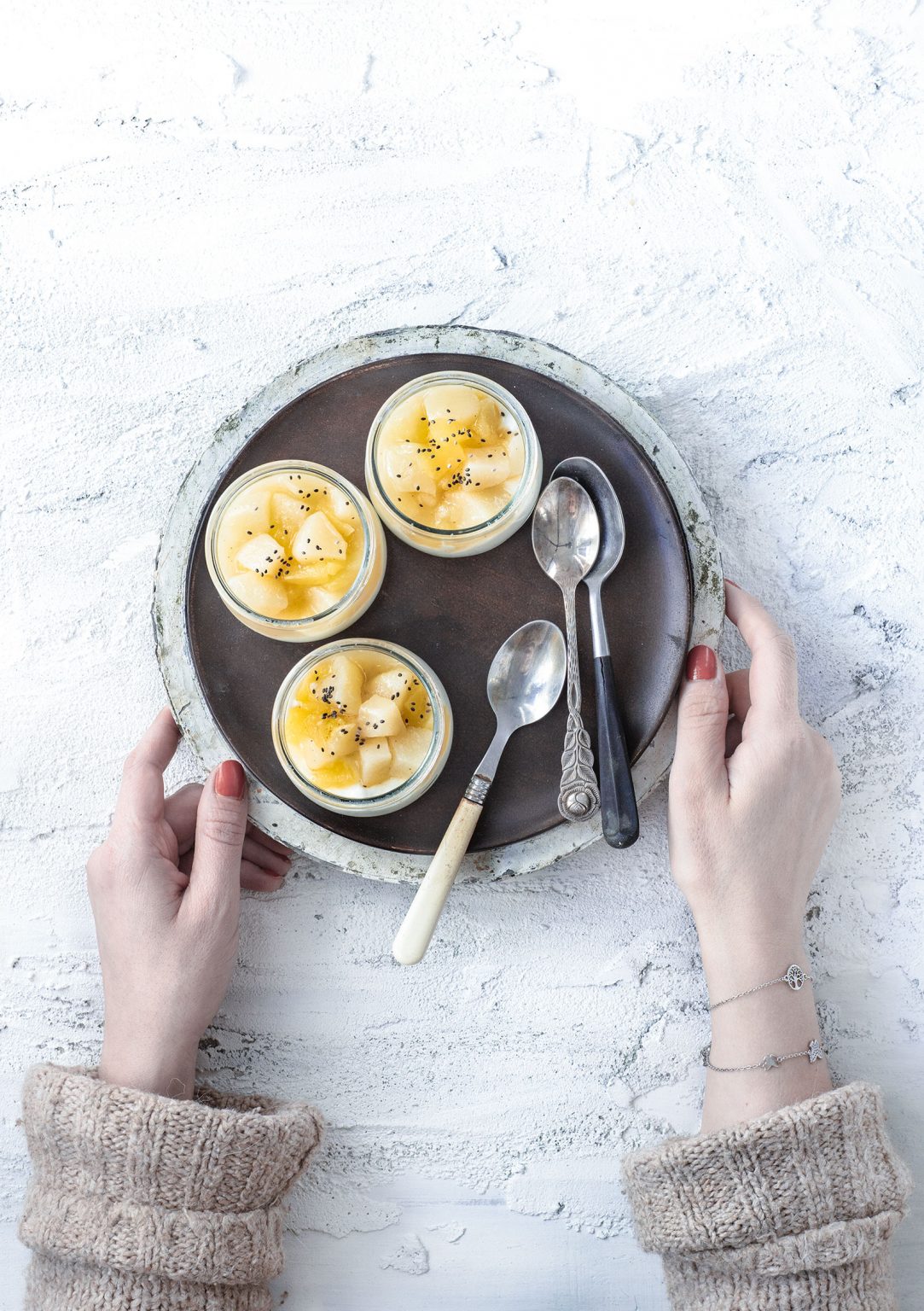Apfel Kompott mit Birnen und Vanillequark - zuckerreduziertes Rezept