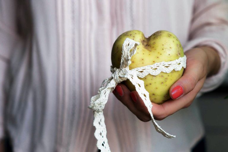 Kartoffel in Herzform in der Hand